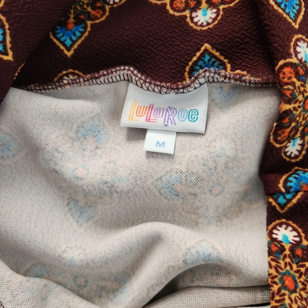 LuLaRoe Burgundy Geometric Midi Skirt Size M Stylish Comfortable Casual-EUC